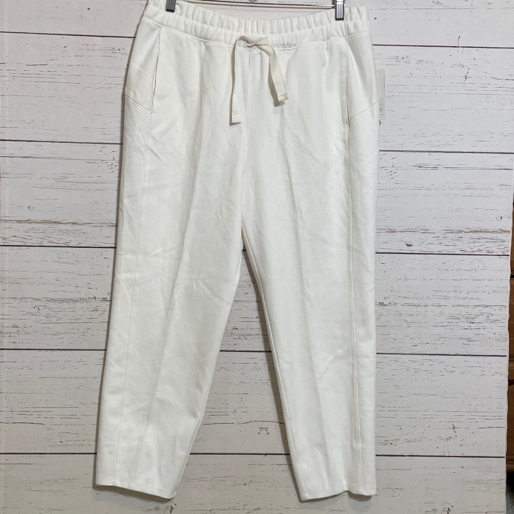 All in Motion Cream Cozy Rib Straight Pants w/Drawstring Waist, size L, NWT